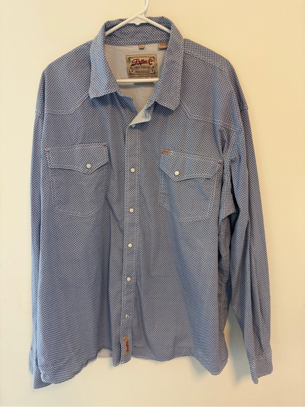 Rafter C Cowboy Mens 4X Long Sleeve Blue White Pearl Snap Western Shirt Pockets